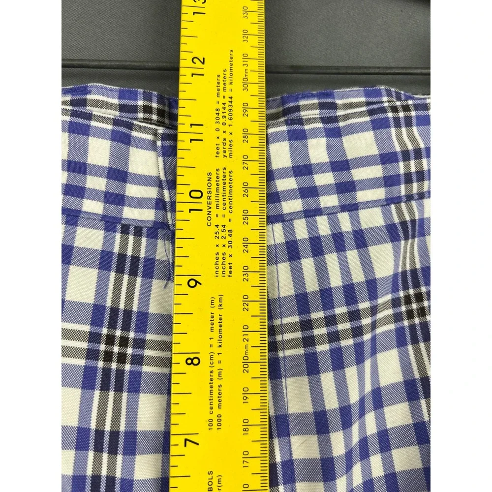 IZOD Golf Shorts Mens 36 Blue White Plaid Excellent Performance Flat Front